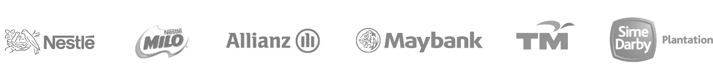 Client logo banner featuring Nestlé, Milo, Allianz, Maybank, TM, and Sime Darby Plantation