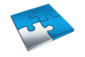 System integration illustration with blue puzzle pieces on a document