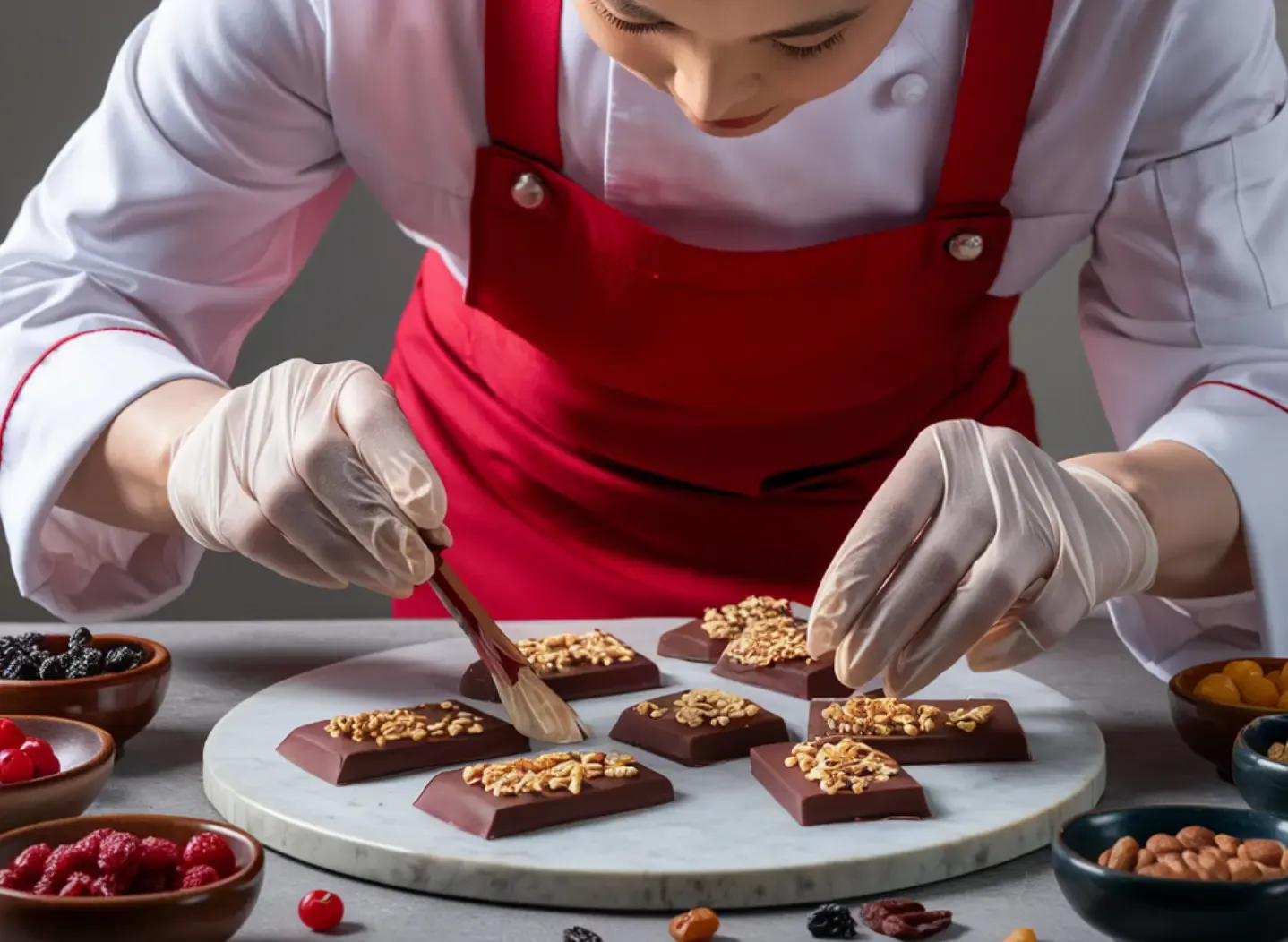 Chef preparing gourmet chocolate in a culinary setting