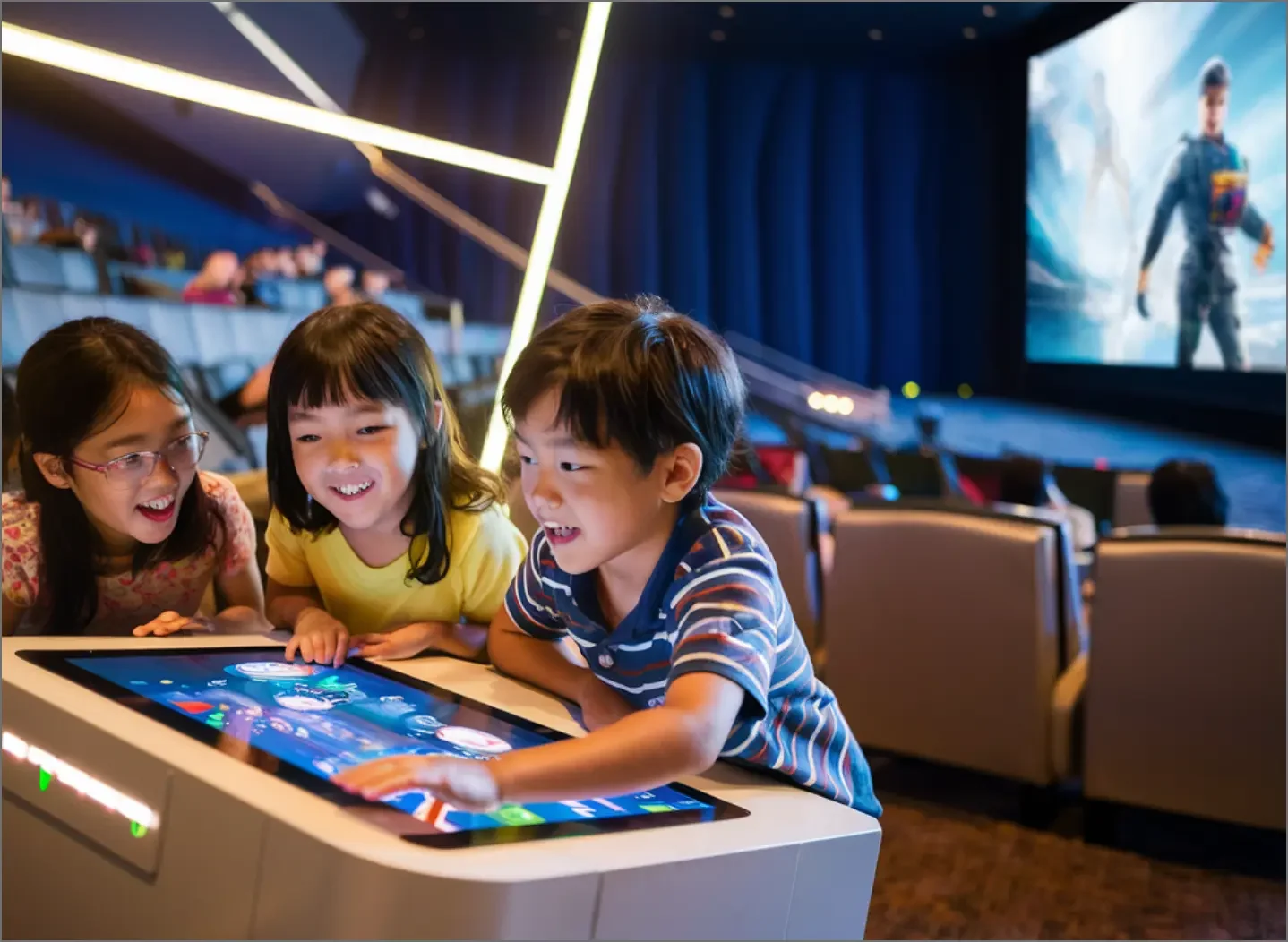Children enjoying interactive technology at Golden Screen Cinemas