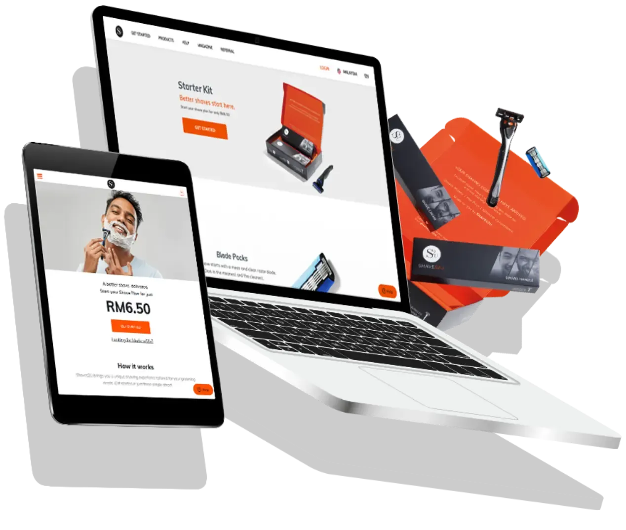 Trinergy's redesign for Shave2U's subscription-based e-commerce platform featuring product boxes