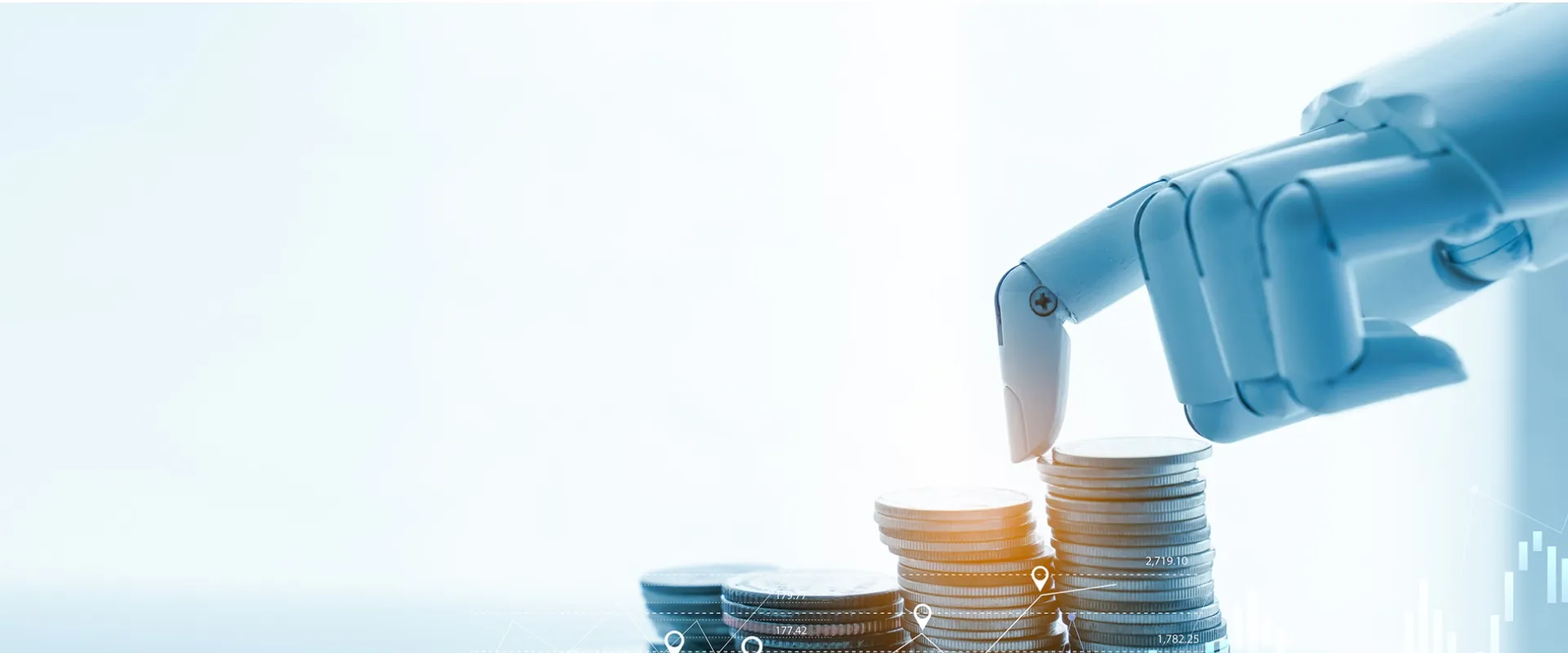 A robotic hand stacking coins