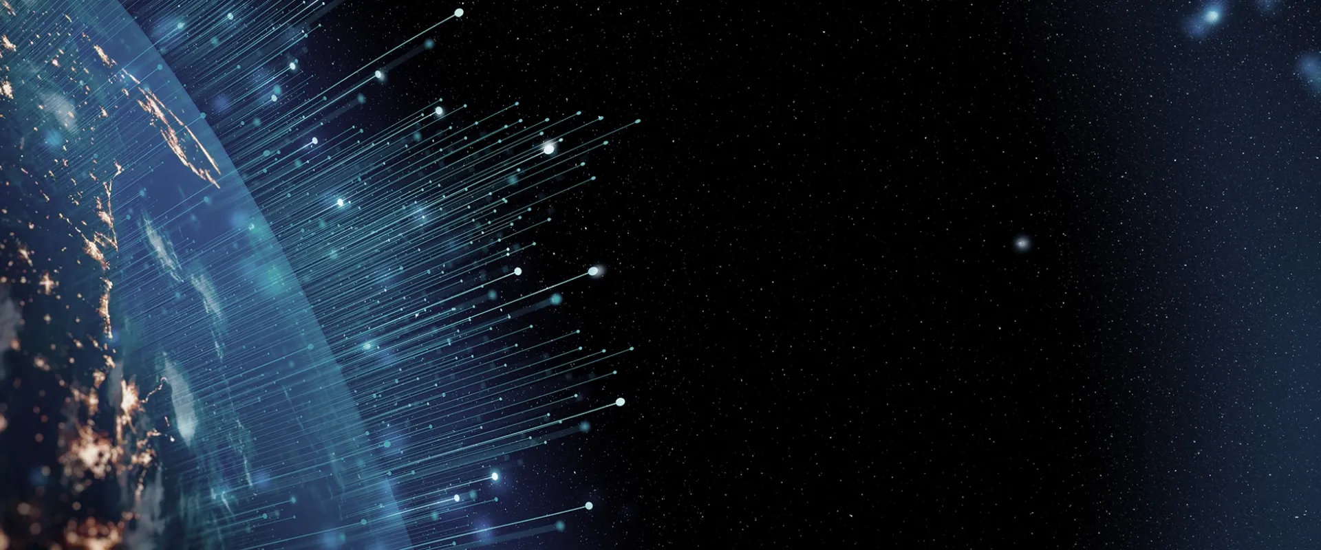 A futuristic image of Earth with data streams and digital connections