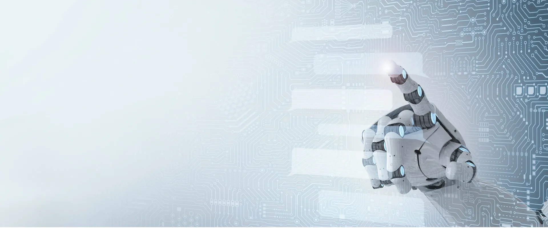 A robotic hand interacting with a digital interface