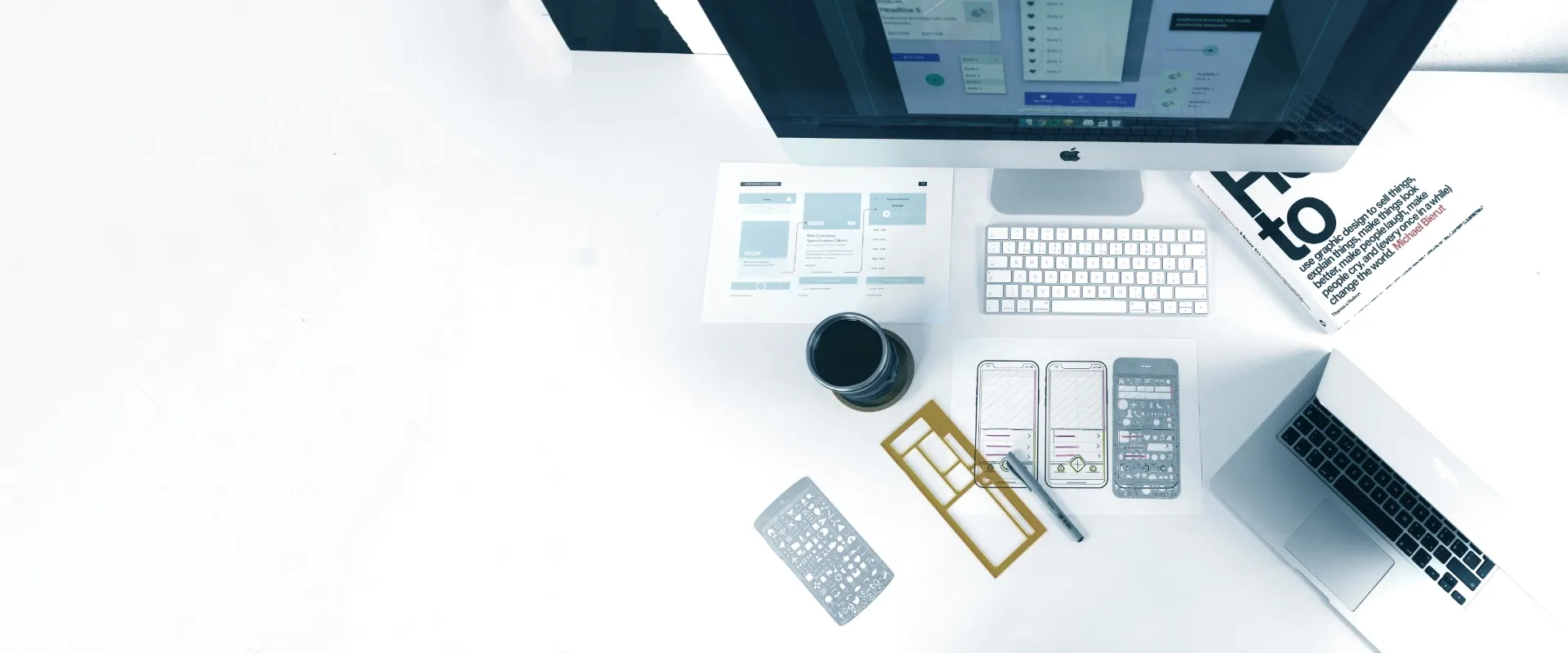 UX/UI design workspace showcasing tools and devices by Trinergy
