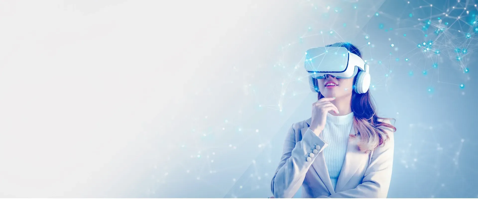 A woman wearing a virtual reality headset