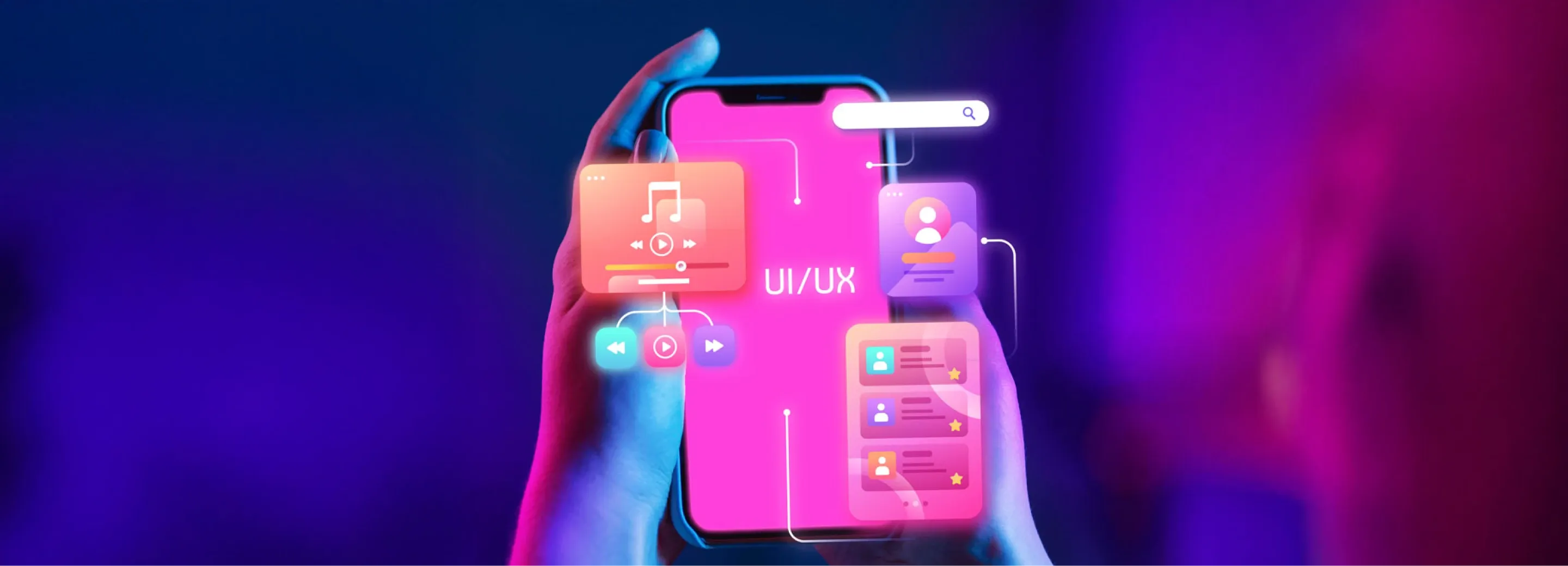 A hand pointing to a search bar