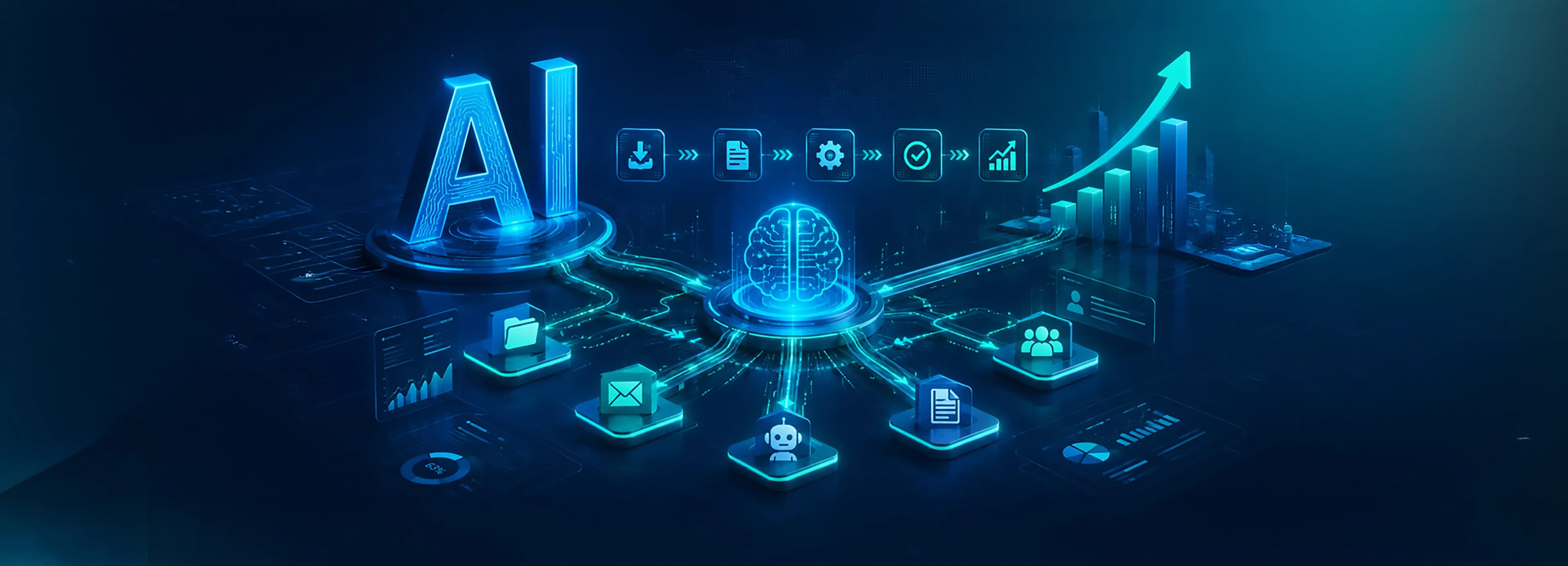 AI workflow automation concept showing digital systems connecting business processes