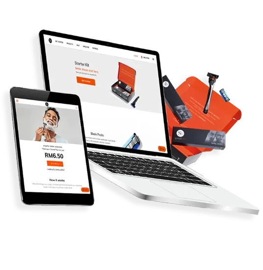 Trinergy's redesign for Shave2U's subscription-based e-commerce platform featuring product boxes