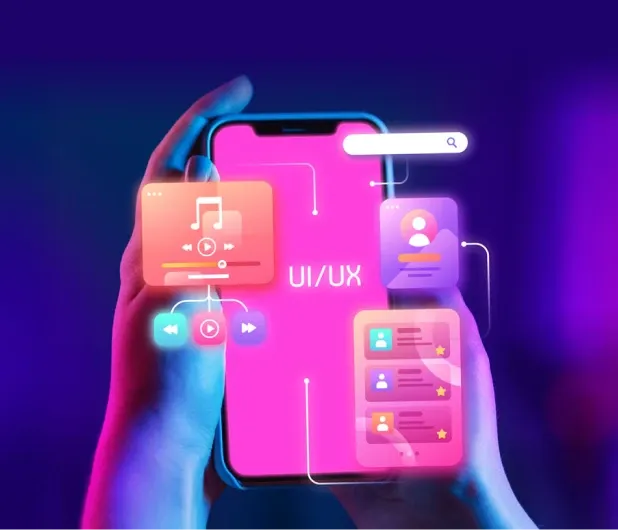 A hand pointing to a search bar