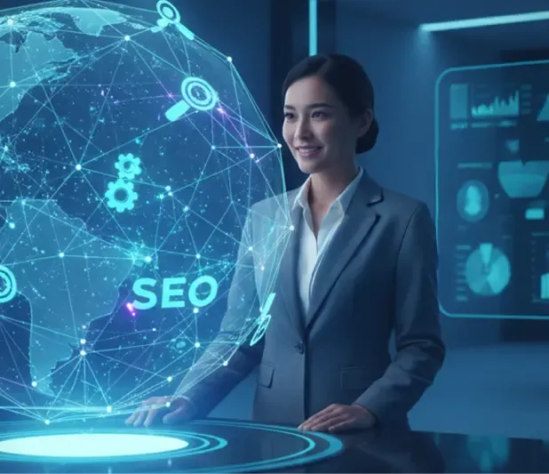 A hand pointing to a search bar