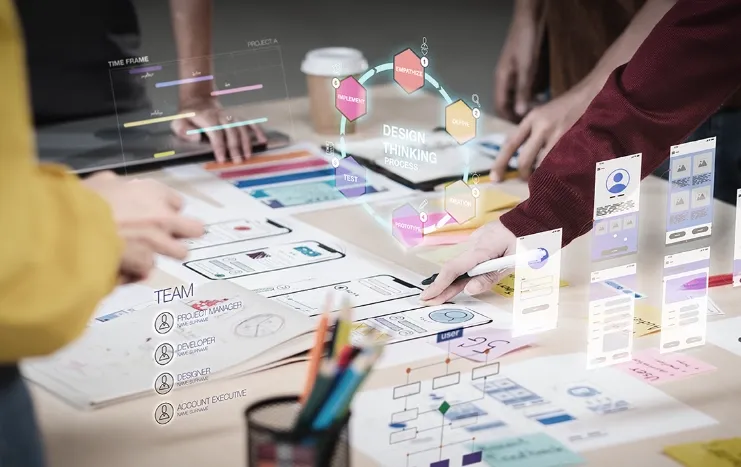 Designers brainstorming with digital prototypes
