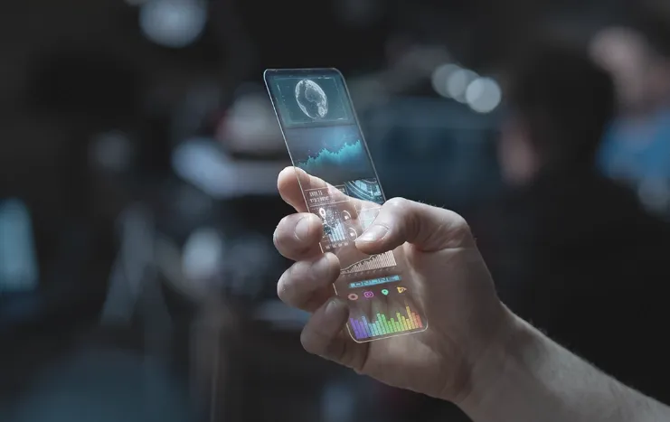 Trinergy showcases a futuristic smartphone interface with advanced digital analytics