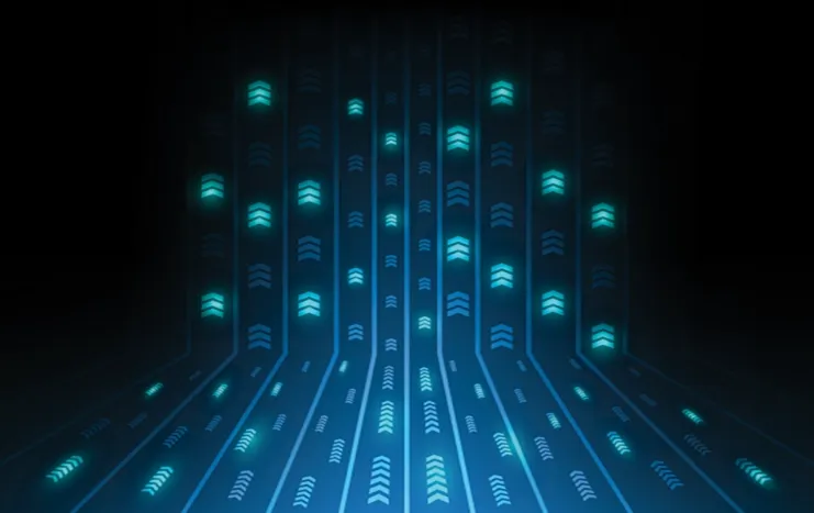 Glowing blue data streams on a dark background