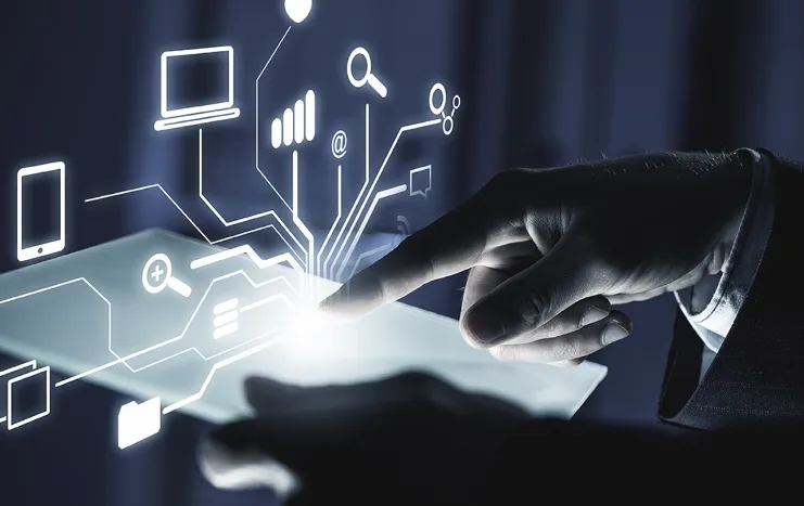 Trinergy showcasing digital transformation through a futuristic touch interface