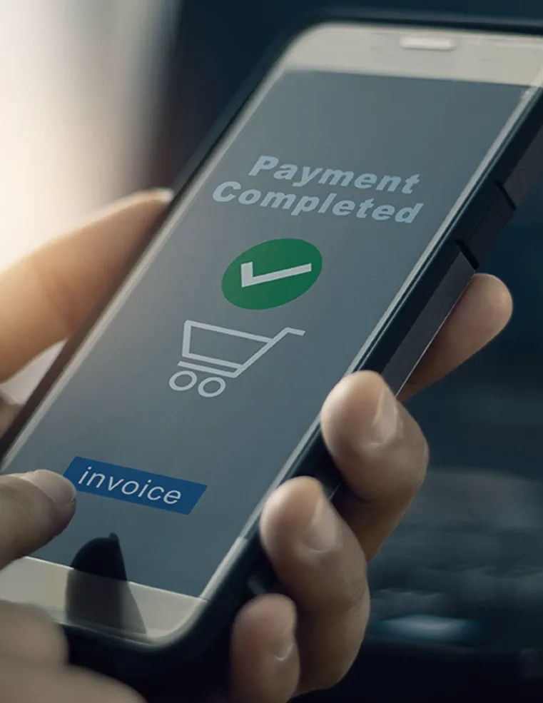 A person using a smartphone and credit card