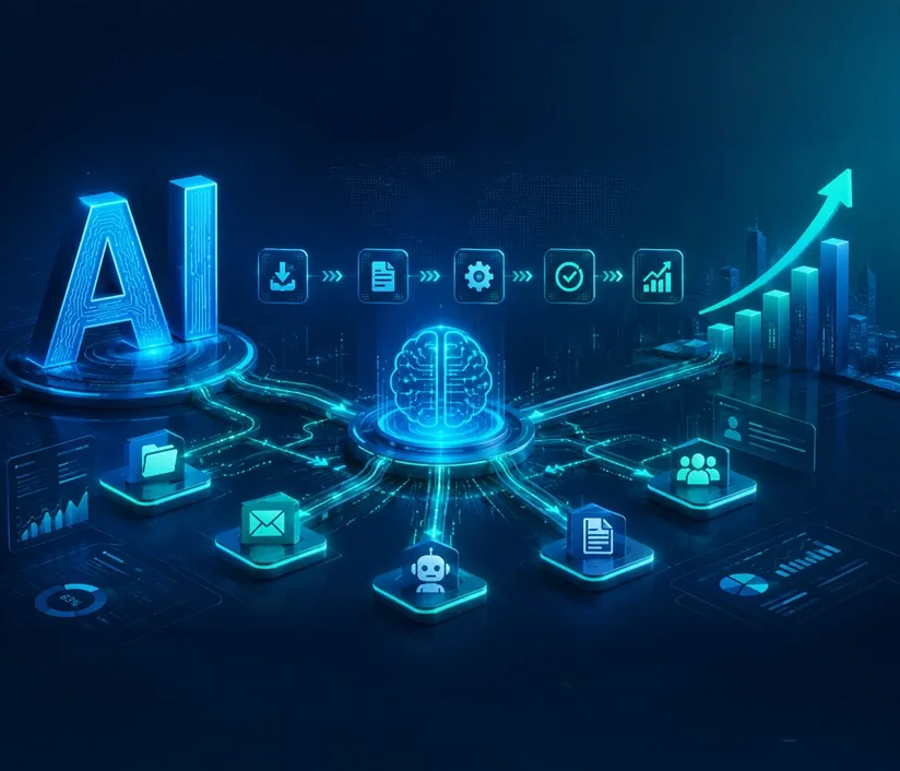 AI workflow automation concept showing digital systems connecting business processes