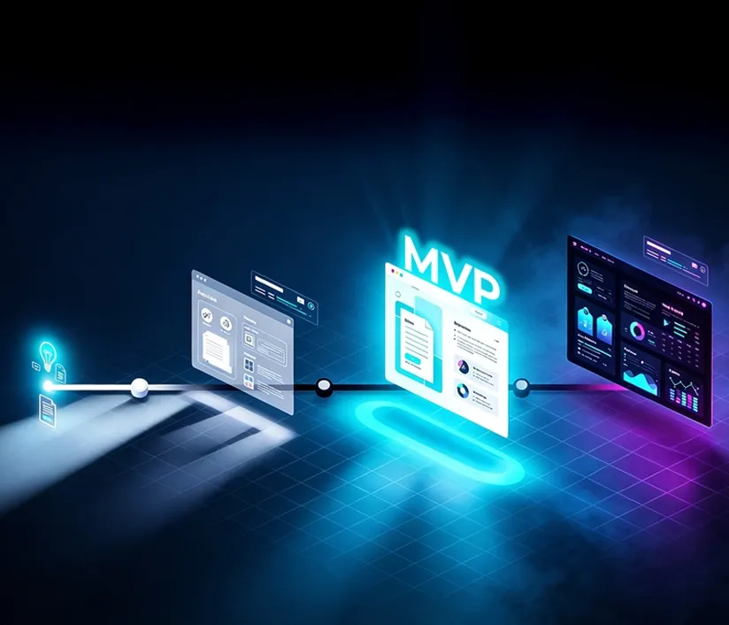 Overview of MVP development showing startups launching simple products, validating ideas