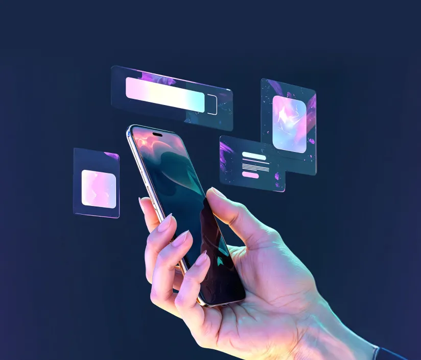 A hand pointing to a search bar
