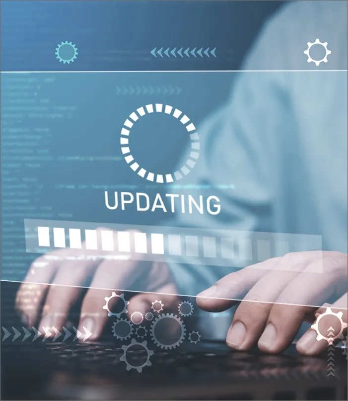 The image contains a loading screen depicting Trinergy's maintenance phase, ensuring the longevity and value of the software.
