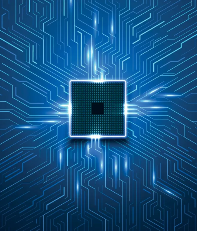 Illustration of a microchip representing the discover phase, symbolizing Trinergy’s detailed scope and requirement definition.