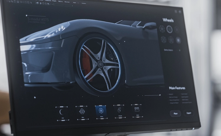 Individual interacting with a futuristic digital interface using virtual reality technology, highlighting Trinergy's immersive VR solutions for innovation and advanced user experiences.