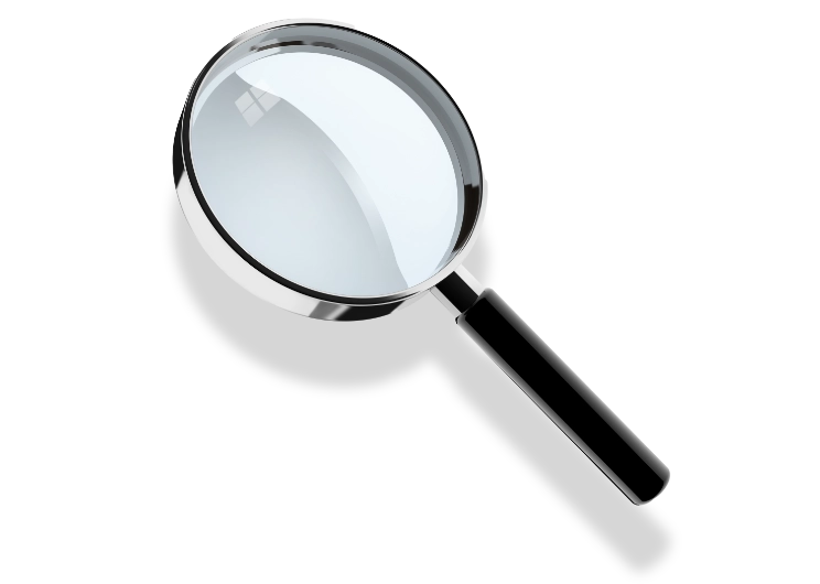 A magnifying glass placed on a blue layered design