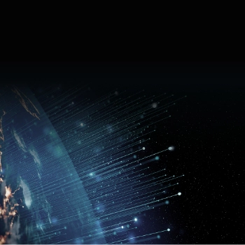 View of Earth with glowing digital data streams representing global connectivity and technology